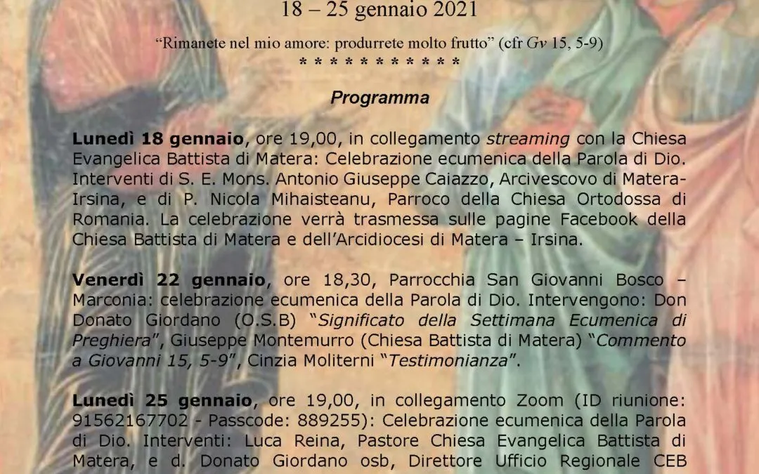 Locandina della settimana di preghiera per l’unità dei cristiani 2021