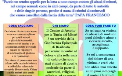 CENTRO DI ASCOLTO – Servizio Regionale per la tutela dei minori e adulti vulnerabili vittime di abusi Venerdì 24 novembre 2023 17.00 – 20.00 Matera Largo Passarelli 7 tel.3288323838
