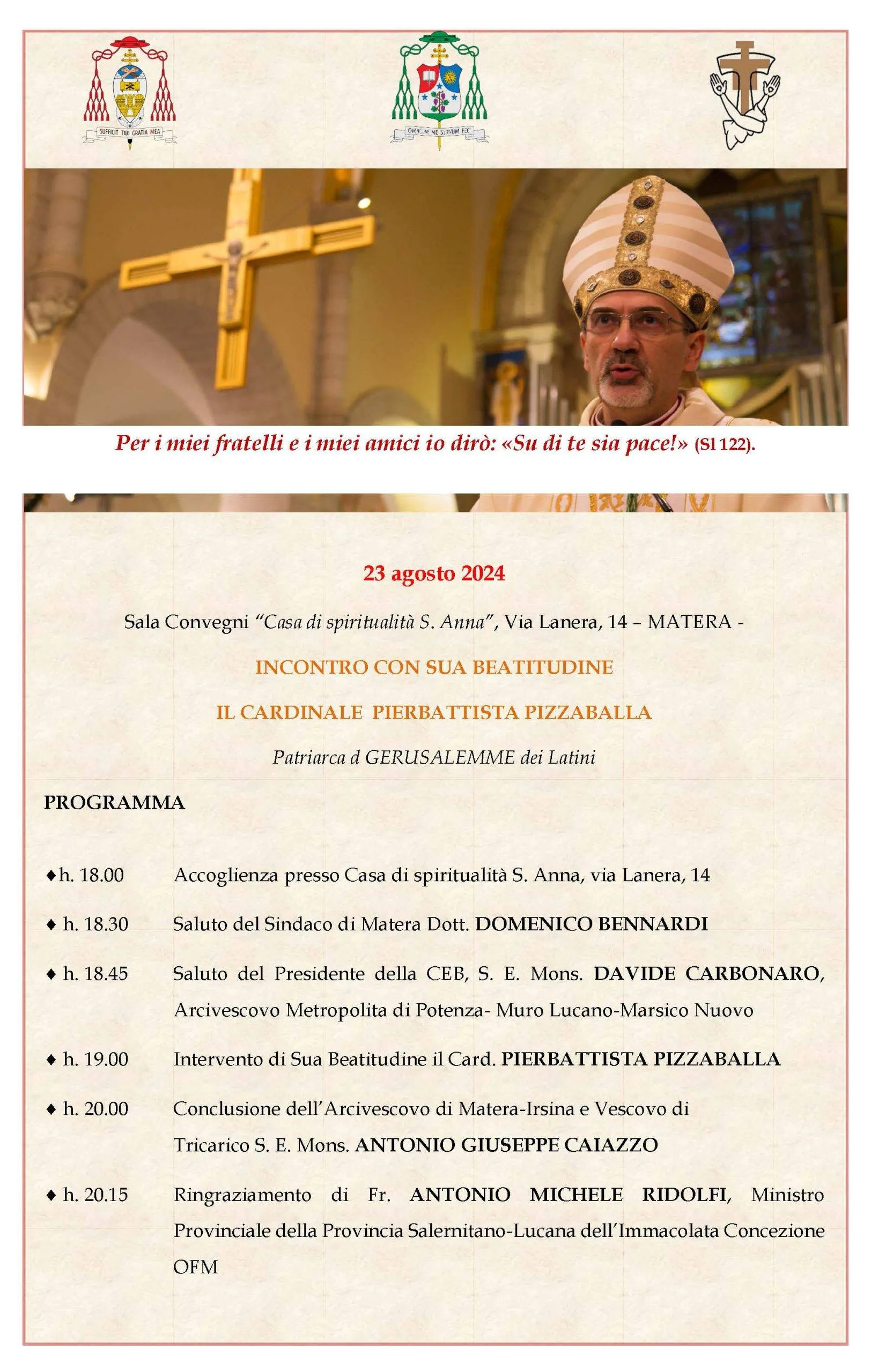 Locandina incontro con Card Pizzaballa