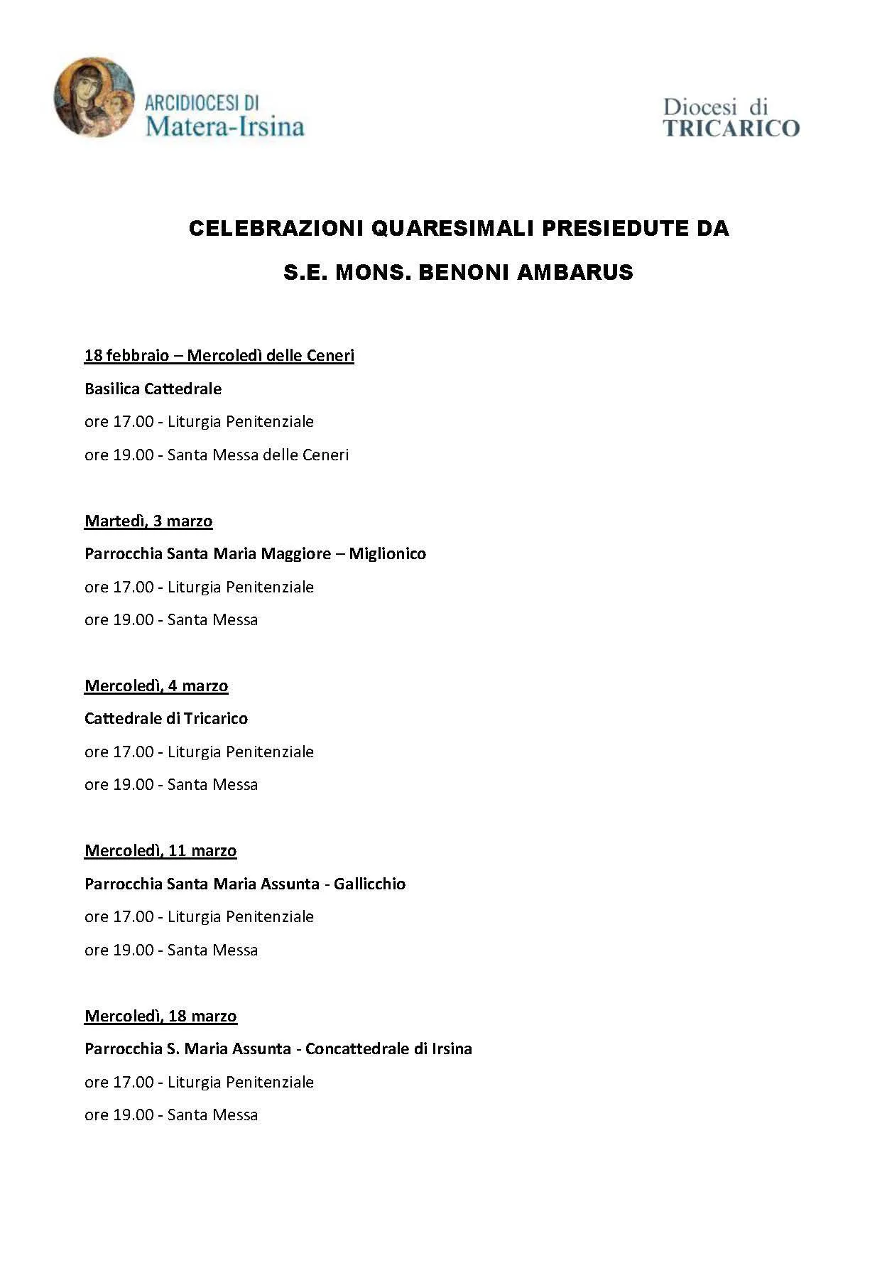 CELEBRAZIONI QUARESIMALI PRESIEDUTE DA S.E. MONS. BENONI AMBARUS