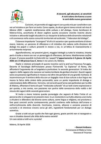 Lettera invito di SER Mons Benoni Ambarus_P